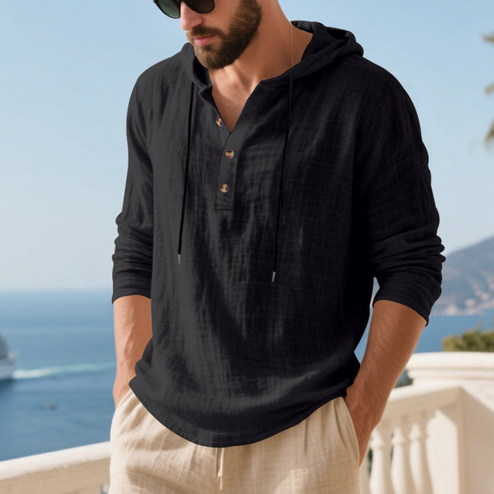 Herren lässiges Kapuzenshirt aus weichem Baumwollmix mit Knopfleiste und praktischen Taschen Echoarchiv
