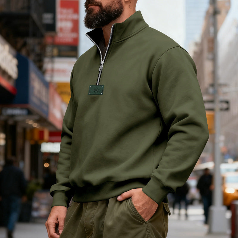 Herren nan hochgeschlossener Quarterzip-Sweatshirt aus schwerem Baumwollfleece mit Stehkragen Echo Archiv