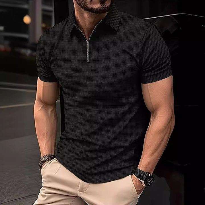 Herren modisches Poloshirt mit Reißverschluss und strukturiertem Design Echoarchiv