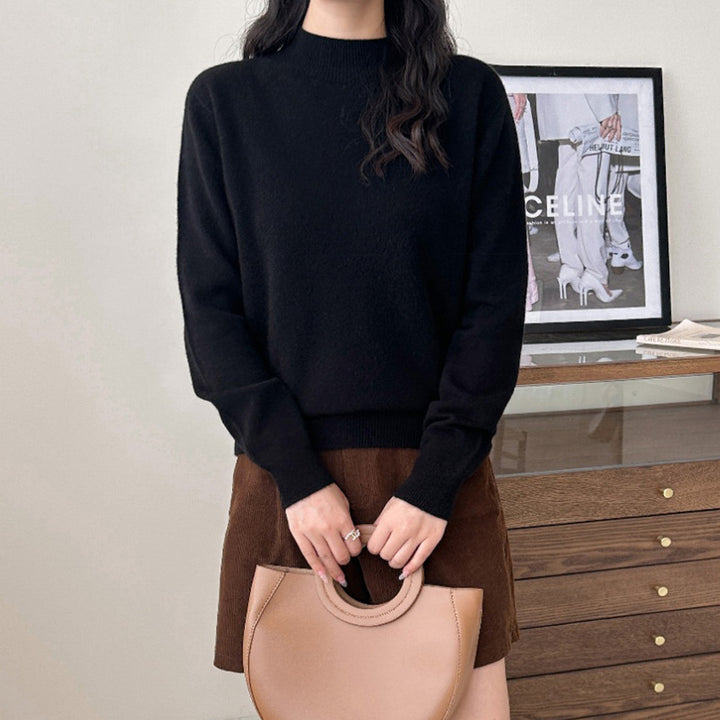 Damen Feiner Feinstrick-Pullover mit kurzem Stehkragen und Kaschmir-Optik Echoarchiv