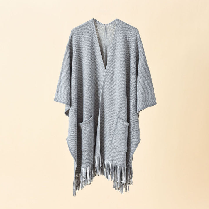 Damen Offenes Oversize-Strickcape mit Kaschmir‑Touch, Fransen und Eingrifftaschen Echo Archiv