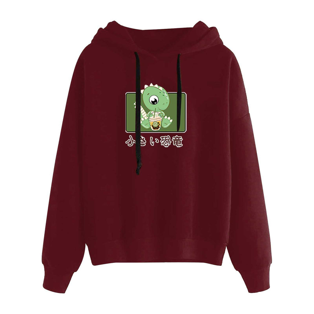 Damen kurz geschnittener Cropped-Kapuzenpullover mit niedlicher Frosch-Illustration und verstellbarer Kapuze – Auréline