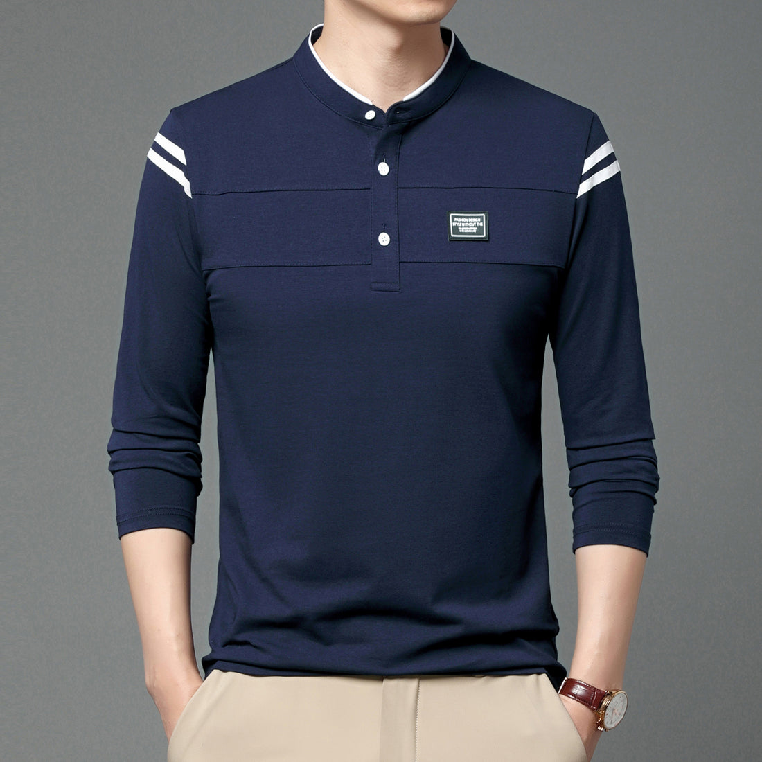 Herren Elegantes Langarm Polohemd mit modernem Kragen – Cavello