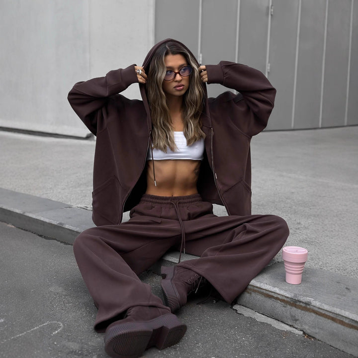 Damen nan oversized Kapuzenjacke mit Reißverschluss und Kängurutasche Echo Archiv