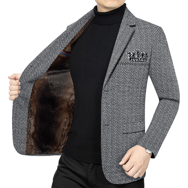 Herren Taillierter Strickblazer im Bouclé-Look mit aufgesetzten Taschen – Tianoro