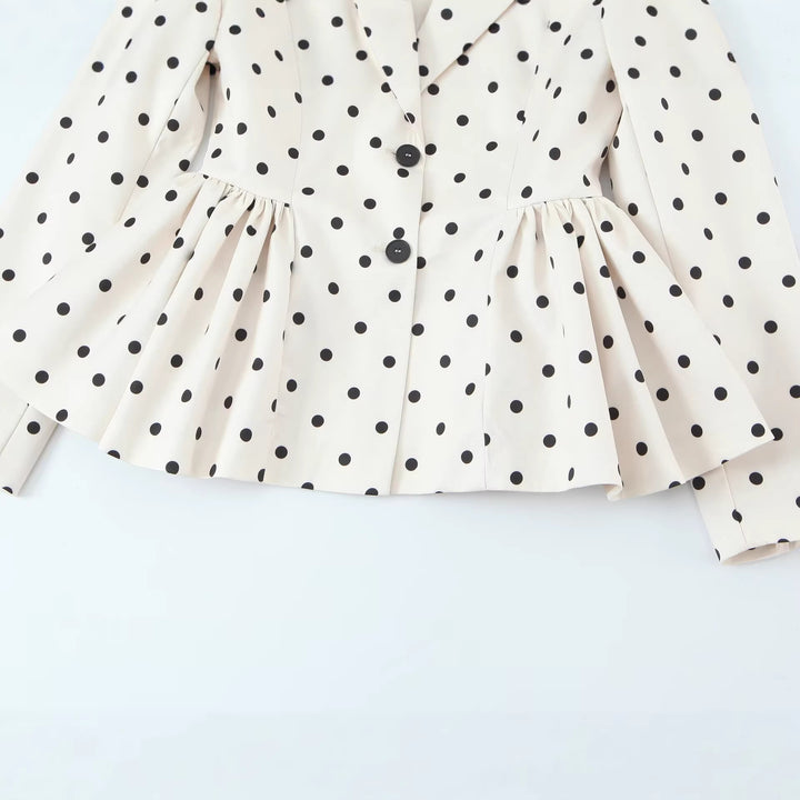 Damen Gepunkteter Peplum-Blazer mit Reverskragen und Taillenraffung Echoarchiv