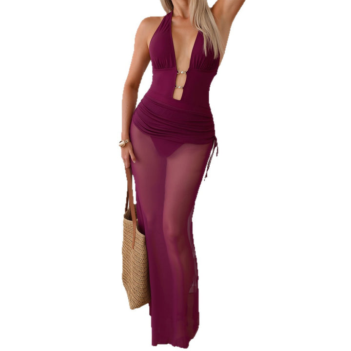 Damen Maxikleid mit tiefem V-Ausschnitt und Seitenschlitzen Echo Archiv