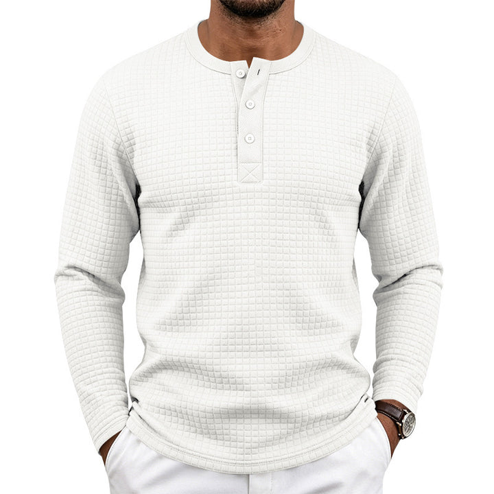 Herren Texturiertes Thermo-Henley-Langarmshirt mit Waffelstruktur und abgerundetem Saum Echoarchiv