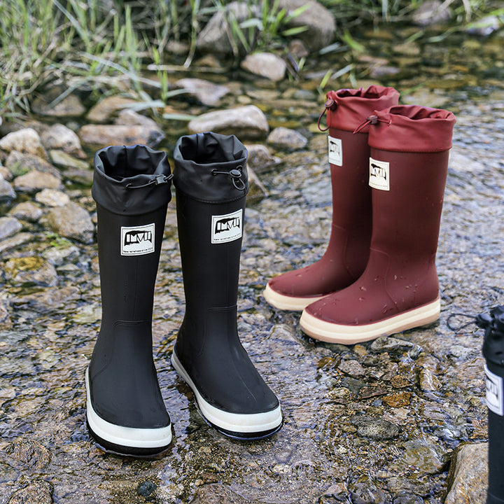 Damen kniehohe wasserdichte Gummistiefel mit verstellbarem Kordelabschluss Echoarhiv – Lioré