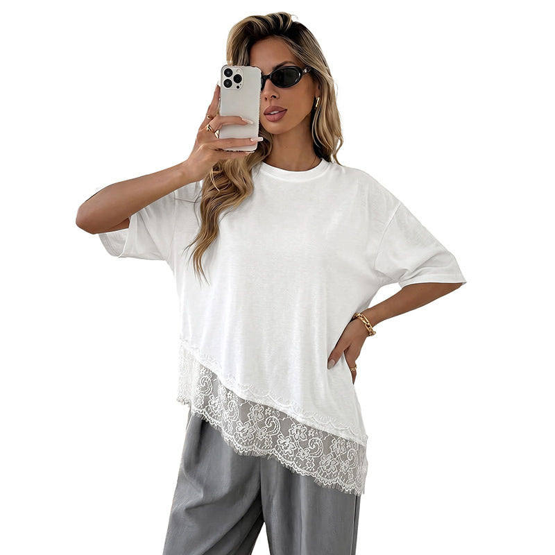 Damen Elegantes T-Shirt mit Spitzenrand Echo Archiv