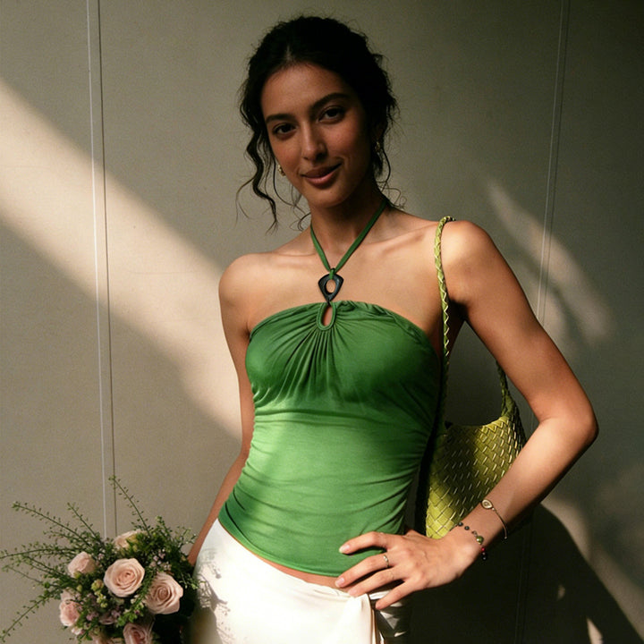 Damen elegantes Tanktop mit raffinierten Rüschendetails und Bindeband Echo Archiv
