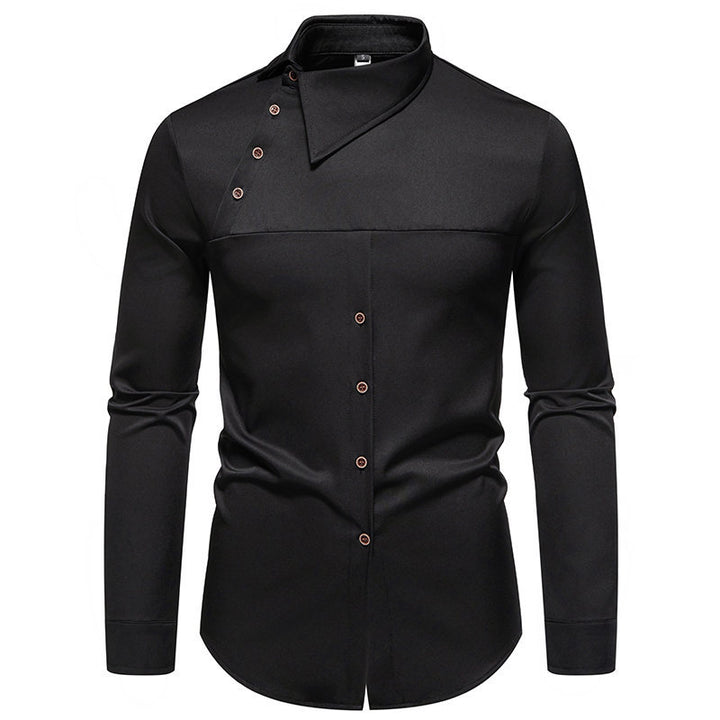 Herren Modisches Langarm-Hemd mit asymmetrischem Kragen und eleganten Knopfdetails Echoarchiv