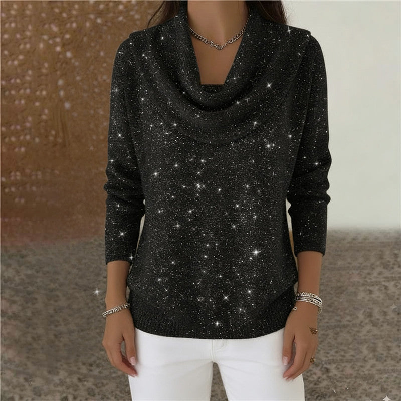 Damen Glitzernder Strickpullover mit Wasserfall-Ausschnitt Echo Archiv