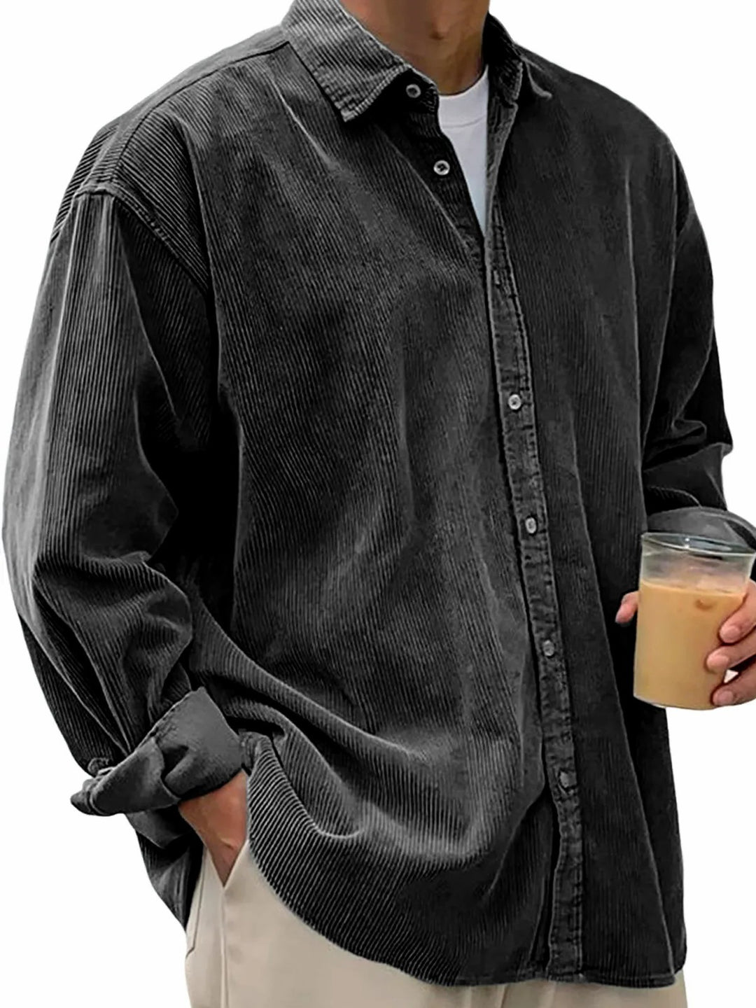 Herren nan langärmliges Oversize-Cordhemd mit Hemdkragen und durchgehender Knopfleiste Echo Archiv