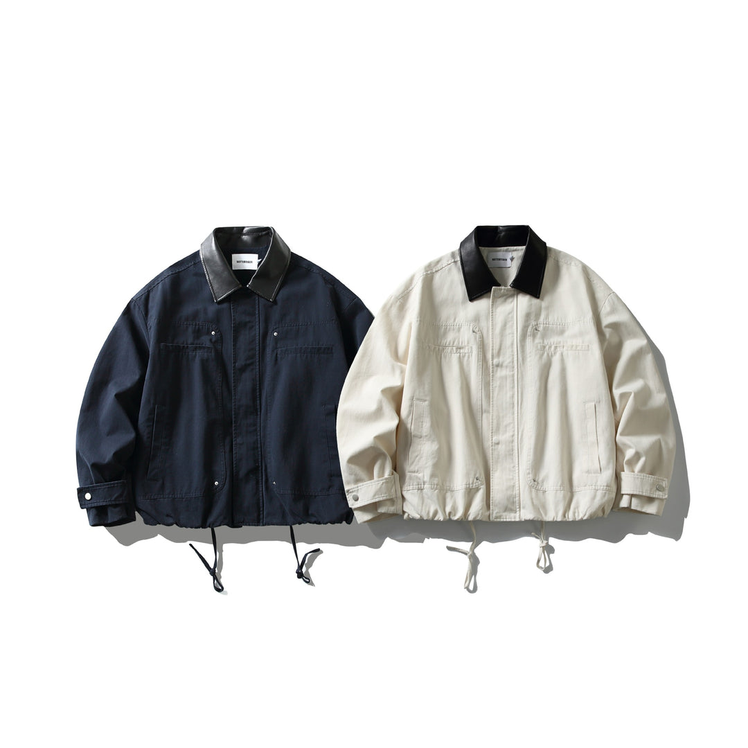 Herren Fieldjacke im Boxy‑Cut mit Lederkragen und Kordelzug Echoarchiv