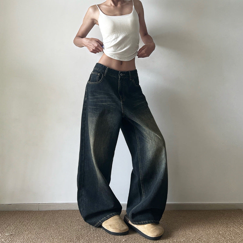 Damen Extraweite Low‑Rise Baggy-Jeans im Vintage-Waschung Echo Archiv