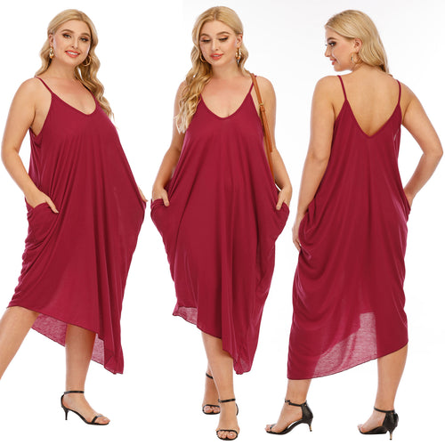Damen lässiges Maxikleid mit tiefem V-Ausschnitt und Seitentaschen Echo Archiv