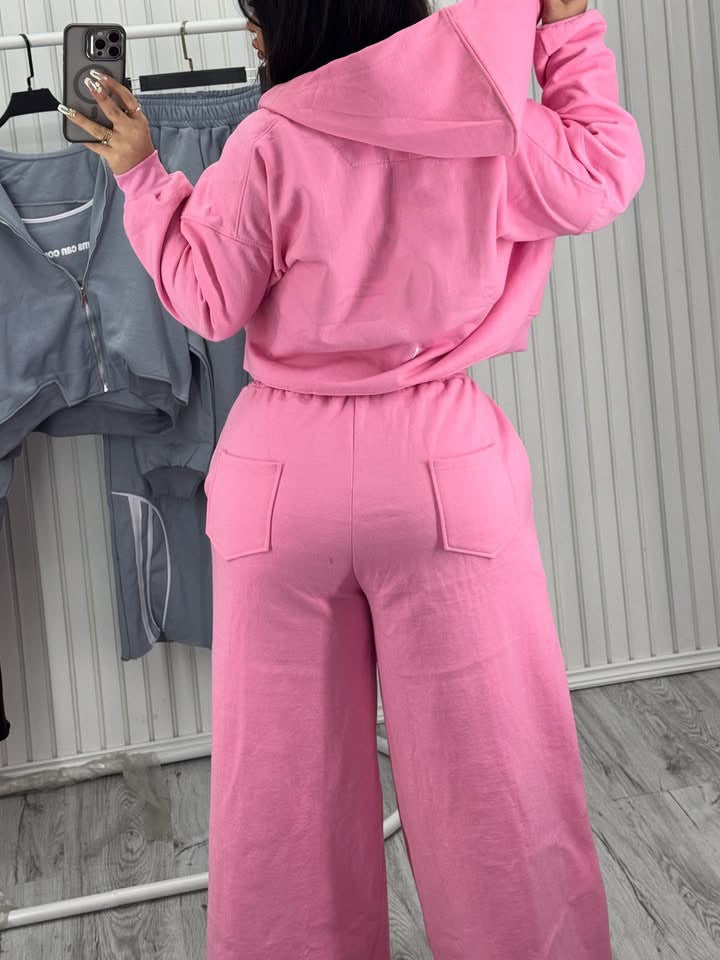 Damen Oversize Kapuzen-Sweatjacke mit Reißverschluss und weitem Trackpant-Set – Auréline