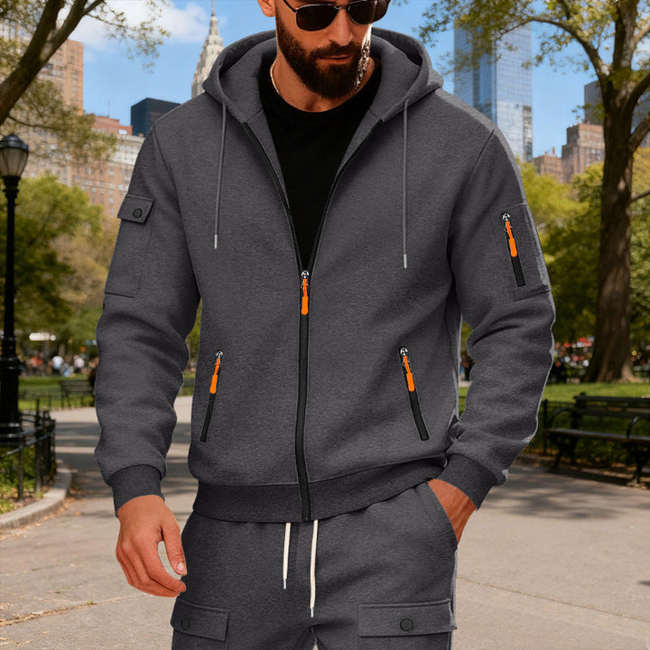 Herren sportlicher Kapuzenpullover mit modischen Schnellverschlüssen und praktischen Taschen – Cavarno