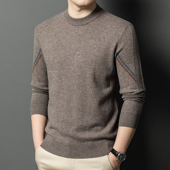 Herren eleganter Rundhals-Pullover aus feiner Wolle mit modischen Details Echoarchiv