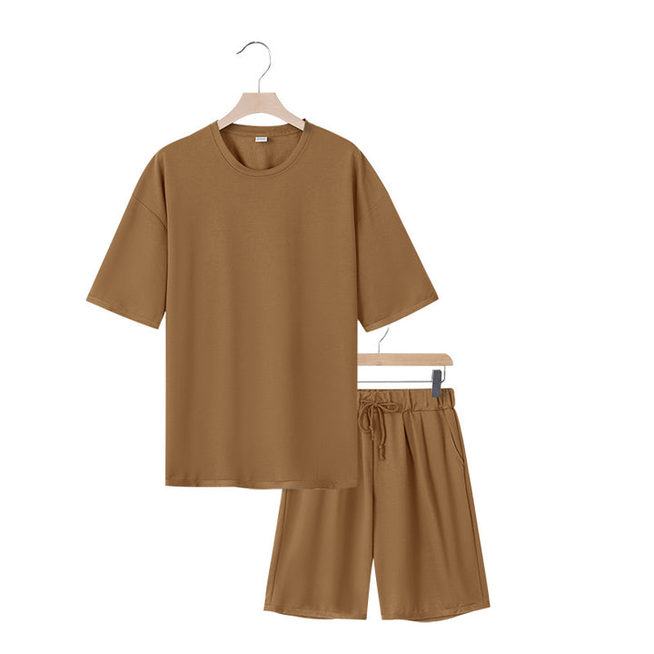 Herren nan entspannter Jersey-Set mit verlängertem Rundhals-T-Shirt und elastischen Kordelzug-Shorts Echo Archiv