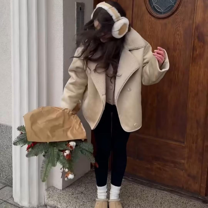 Damen Boxy-Jacke aus Faux-Shearling mit großem Teddykragen und Eingrifftaschen Echo Archiv