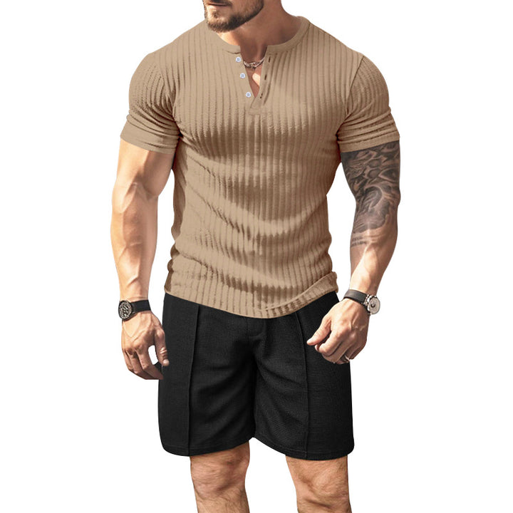Herren strukturierter Kurzarm-Henley-T-Shirt Echoarchiv