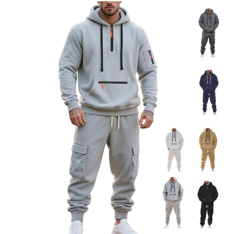 Herren Urbane Cargo-Jogging-Set mit Utility-Hoodie, Reißverschluss-Details und Cargo-Joggers Echoarchiv