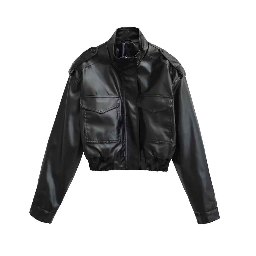 Damen nan cropped Field-Bomberjacke im Military-Look mit Stehkragen, Schulterklappen und taillennahem Rippbund Echo Archiv