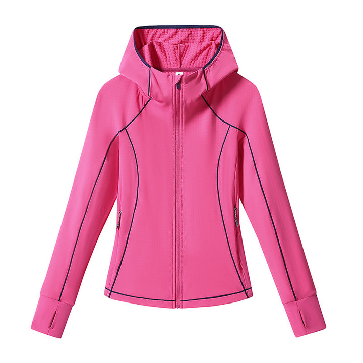 Damen Leichte Softshell-Kapuzenjacke mit ergonomischen Kontrastnähten und Daumenloch Echoarchiv