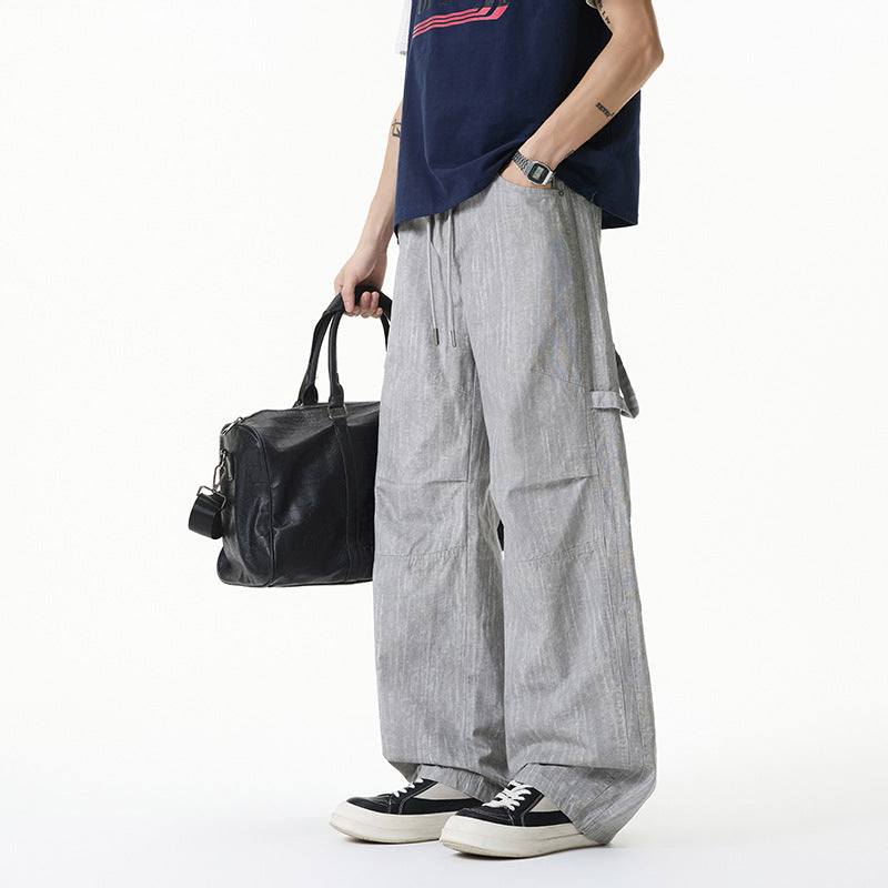 Damen Weite Leinenoptik Cargo-Bundhose mit Tunnelzug, Knieabnähern und asymmetrischer Seitentasche Echo Archiv