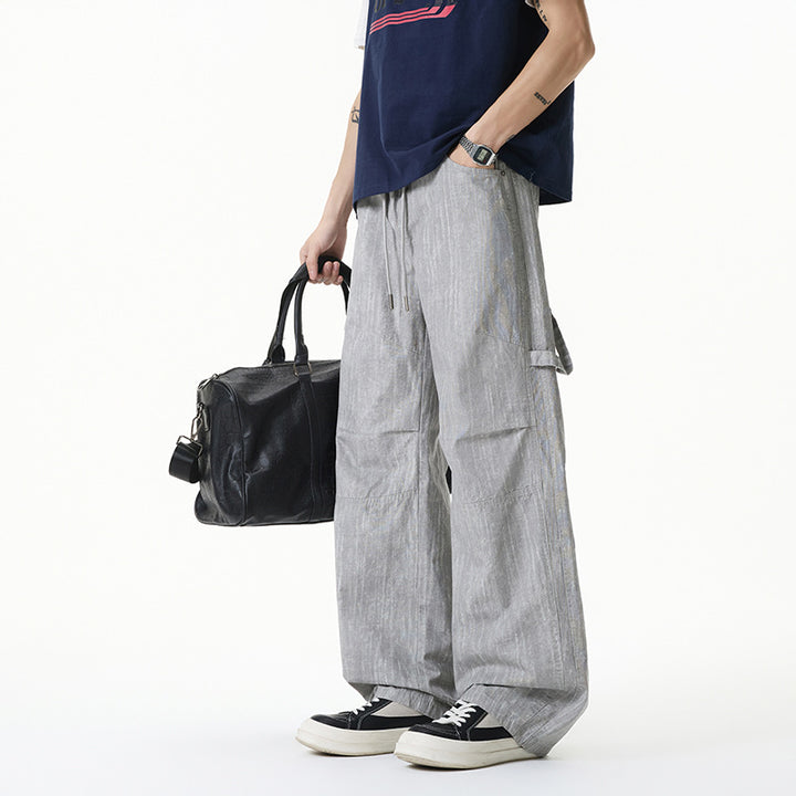 Damen Weite Leinenoptik Cargo-Bundhose mit Tunnelzug, Knieabnähern und asymmetrischer Seitentasche Echo Archiv