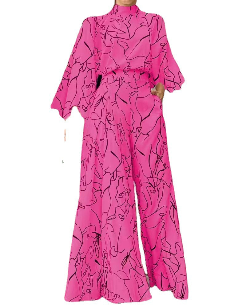 Damen Eleganter Longline Jumpsuit mit Stehkragen, Ballonärmeln und Seitentaschen Echoarchiv