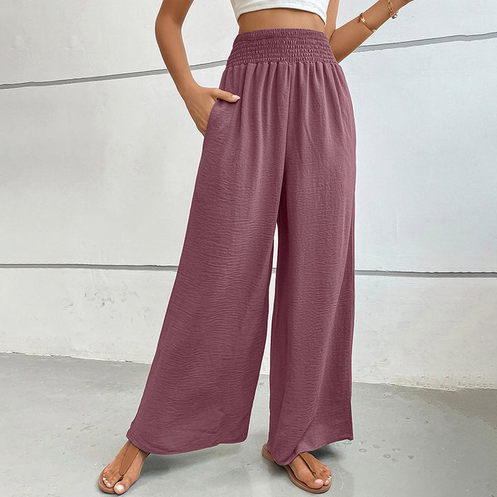 Damen Palazzo-Hose mit hohem, elastischem Rüschenbund und Eingrifftaschen – Avélisse