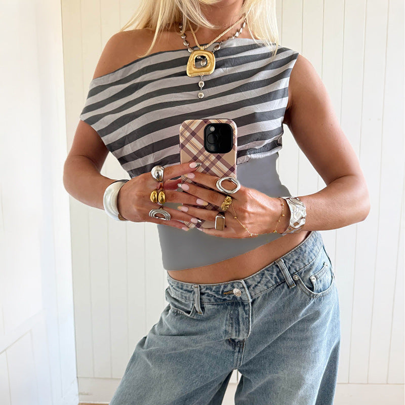 Damen Asymmetrisches Top mit gestreiftem Design Echo Archiv