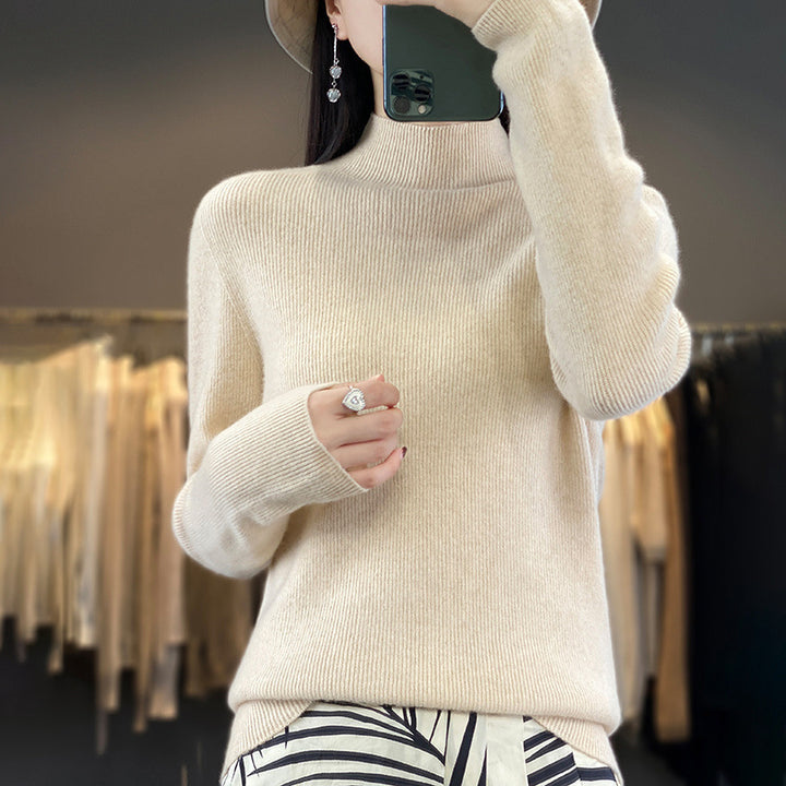 Damen Premium-Feinstrick-Mockneckpullover mit extra langen Ärmelabschlüssen und feiner Rippenstruktur Echoarchiv