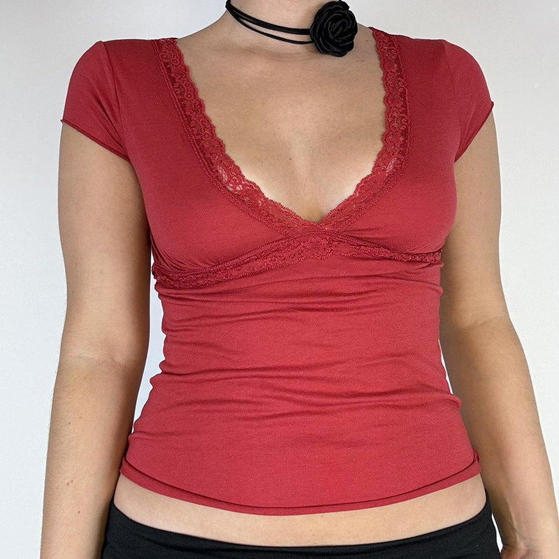 Damen Elegantes Oberteil mit Spitzen- und Drapierungselementen Echo Archiv