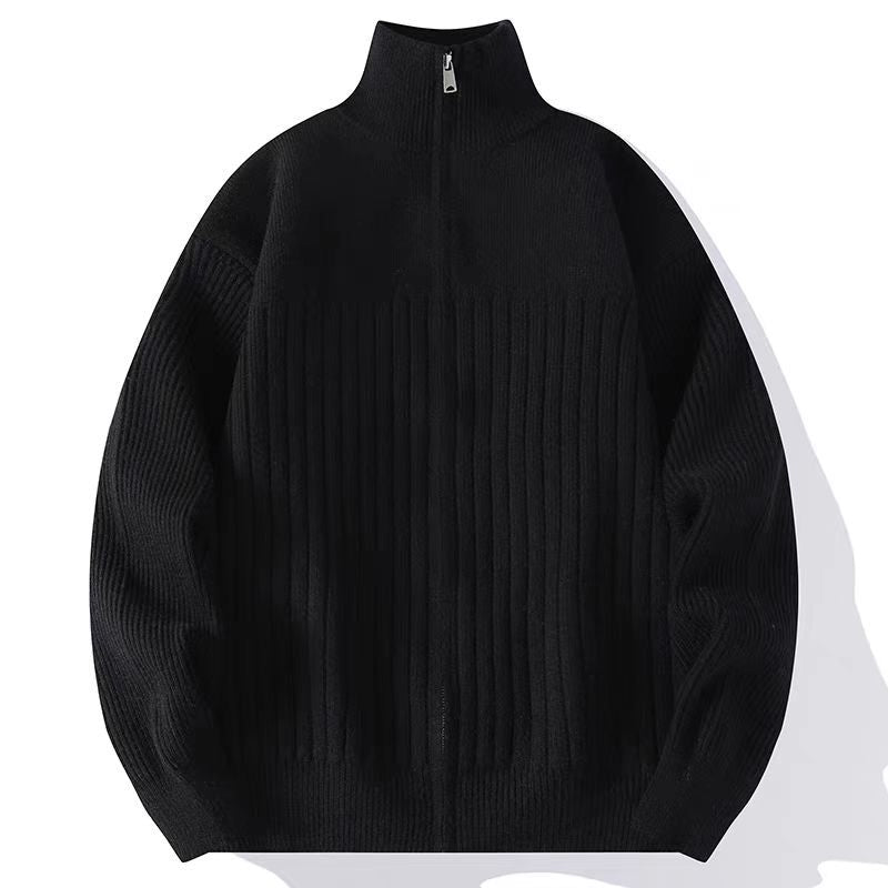 Herren Strukturierter Strickpullover mit halbem Reißverschluss und Rippenstruktur Echoarchiv