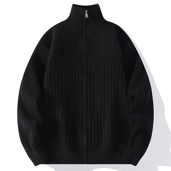 Herren Strukturierter Strickpullover mit halbem Reißverschluss und Rippenstruktur Echoarchiv
