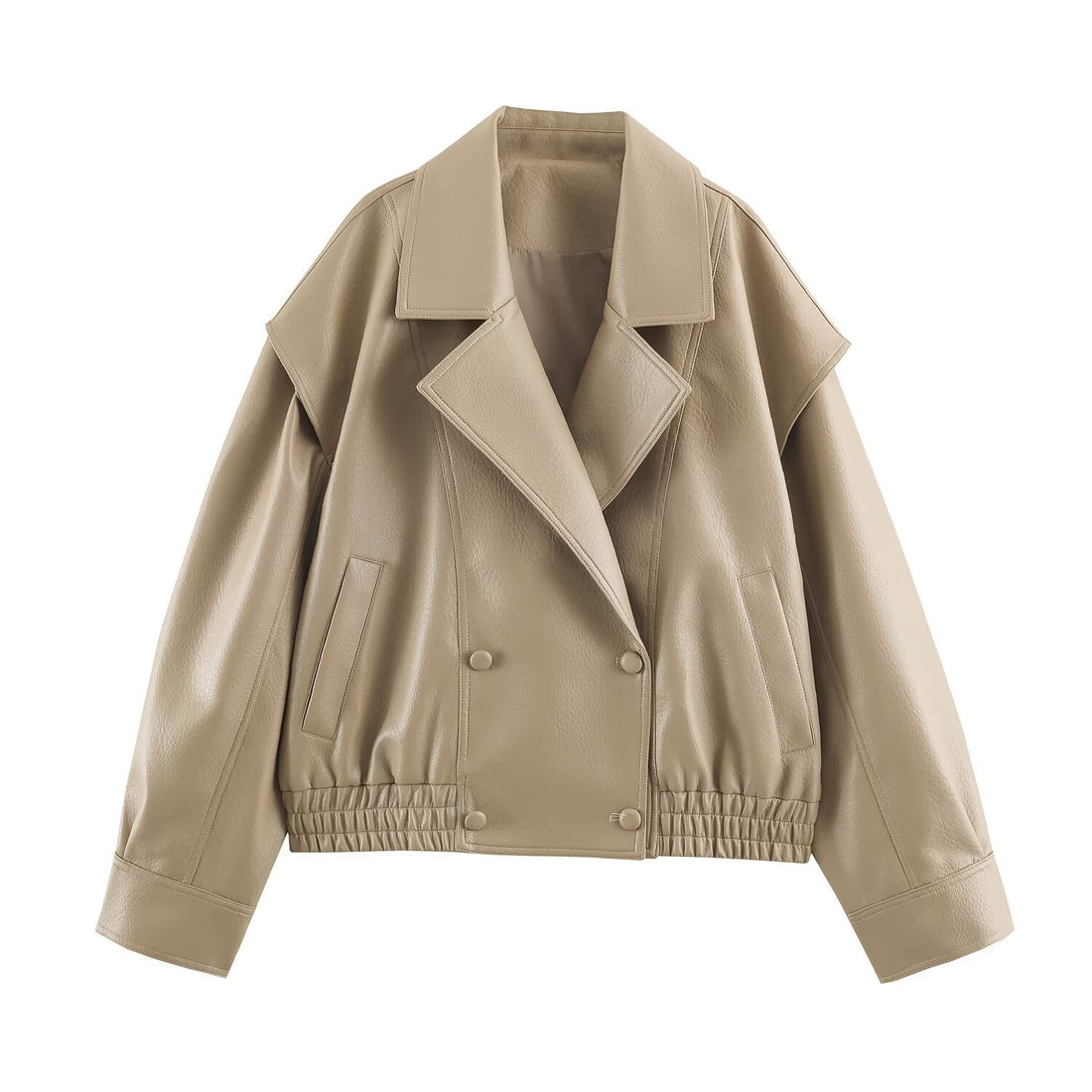 Damen Oversize Kunstlederjacke mit Doppelreihe, weitem Revers und elastischem Saum Echoarchiv