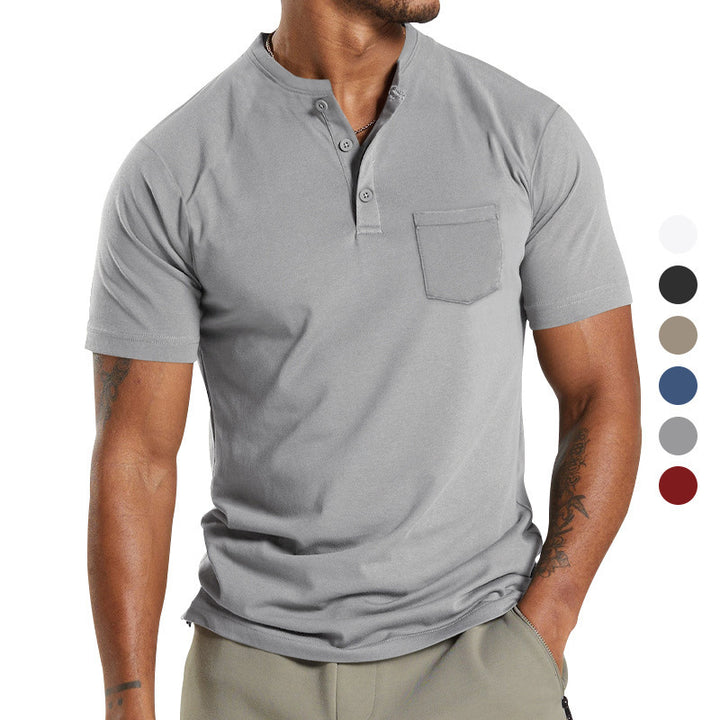 Herren Kurzarm Henley-Shirt mit praktischer Brusttasche und modernem Knopfdesign Echoarchiv