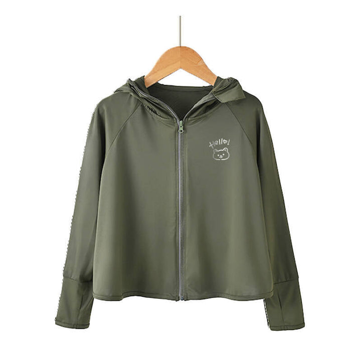 Unisex nan atmungsaktive Kinder-UV-Schutzjacke mit A-Linien-Schnitt, Kapuze und Daumenlöchern  Echo Archiv