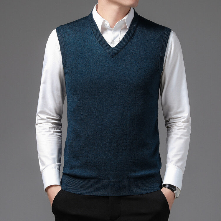 Herren V-Pullover aus feiner Baumwollmischung mit eleganter Struktur Echoarchiv