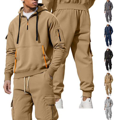 Herren nan lässiger Halbzip Hoodie mit Kängurutasche und Cargo Jogginghose mit Reißverschlussdetails Echo Archiv