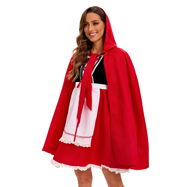 Damen nan Kapuzen-Cape Kostüm mit Schürzenkleid und romantischen Spitzenakzenten Echo Archiv