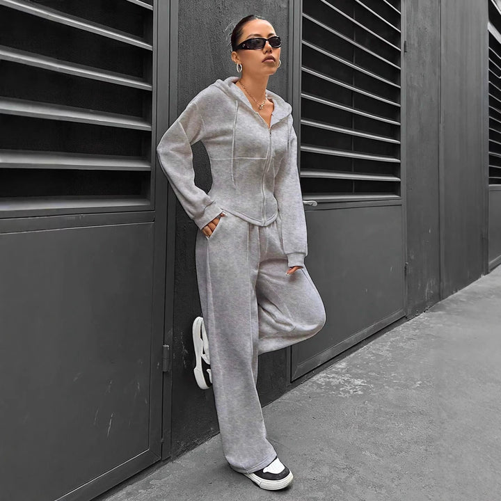 Damen Zip-Hoodie und weite Sweatpants Set mit taillierter Nahtführung Echo Archiv