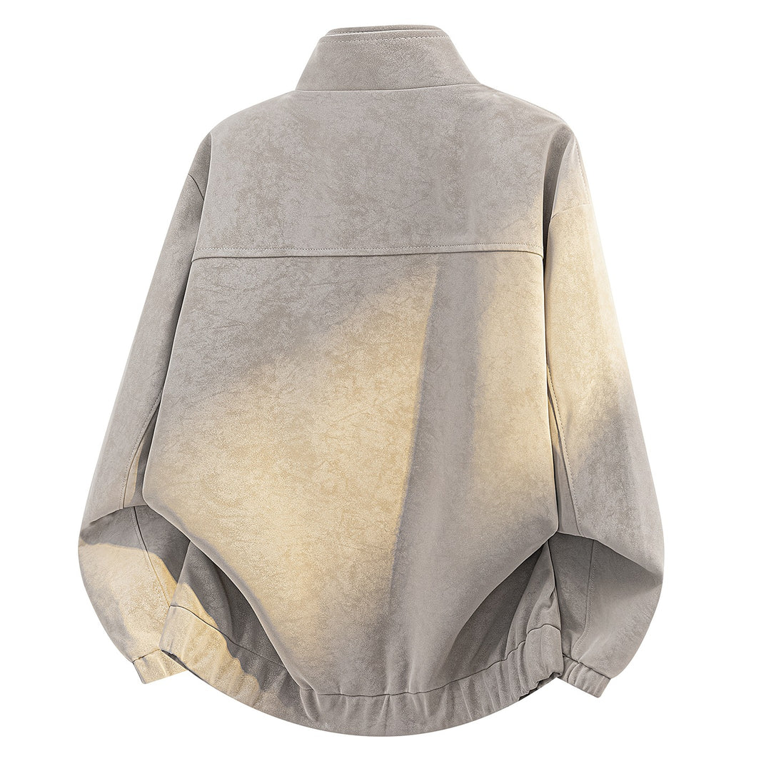 Herren Oversize Velours-Optik Bomberjacke mit hohem Stehkragen, asymmetrischer Brustpasse & elastischem Saum Echoarchiv