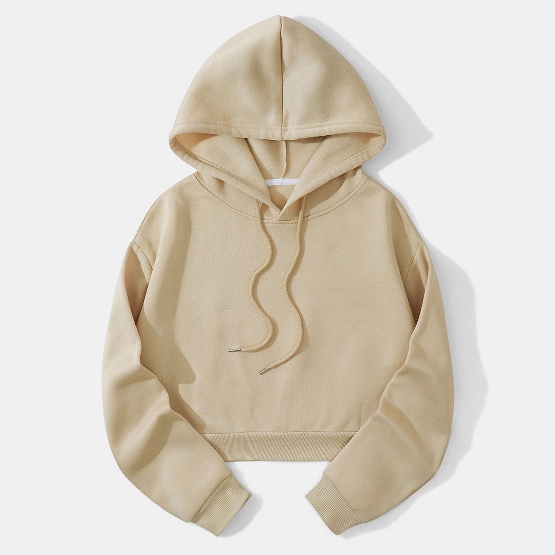 Damen nan cropped Kapuzenpullover mit weichem Fleece‑Innenfutter und elastischem Rippbund Echo Archiv