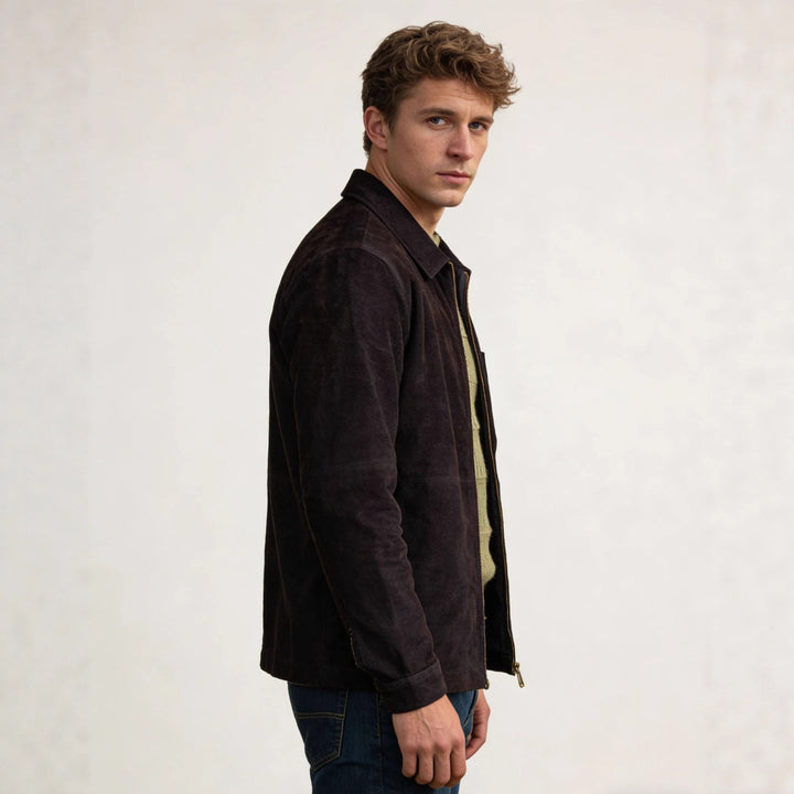 Herren Velourslederjacke mit Reißverschluss und Hemdkragen Echoarchiv