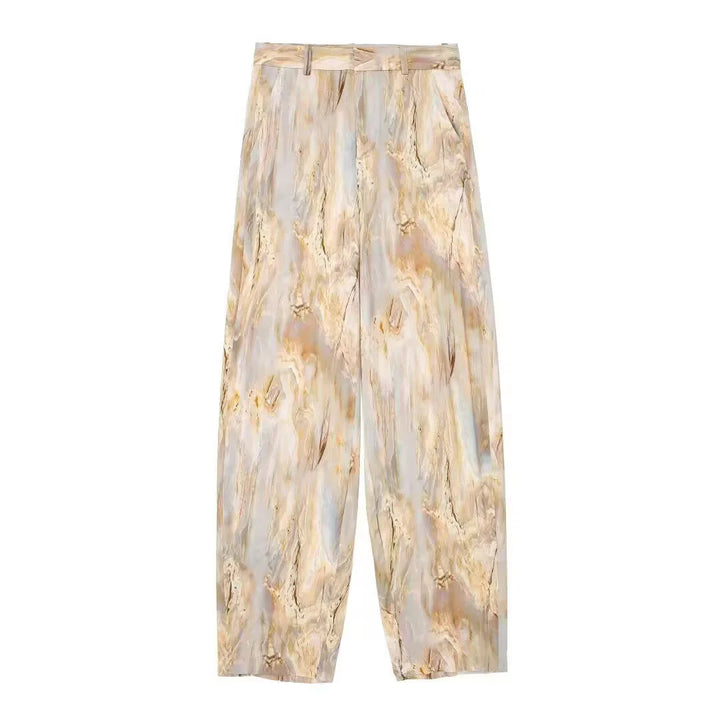 Damen weite Palazzo-Hose mit hohem Bund und marmoriertem Druck – Avélisse